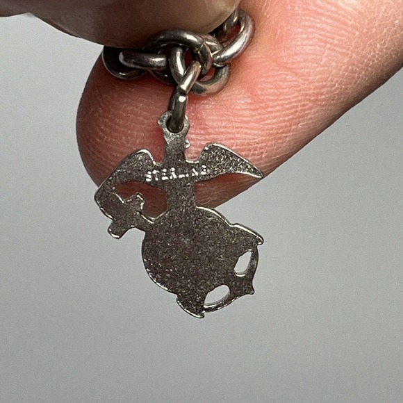 Sterling Silver Charm Bracelet Elephant Ships Wheel Fish Star USMC Vintage 1990s - Picture 14 of 16